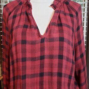 Cute Cloth & Stone Red Plaid Soft Pullover Top Blouse womens M medium